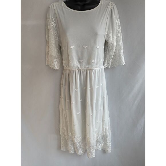 Orange Creek White Boho Lace Midi Dress Size S Embroidered Prairie Cottage - Picture 1 of 10